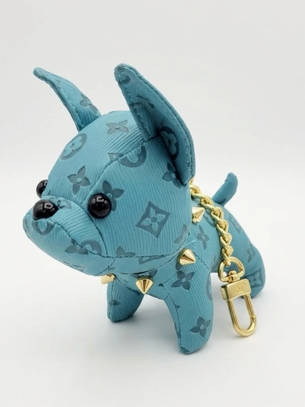 Faux Leather French Bulldog Bag Charm Turquoise Blue Spiked Collar Keychain 5